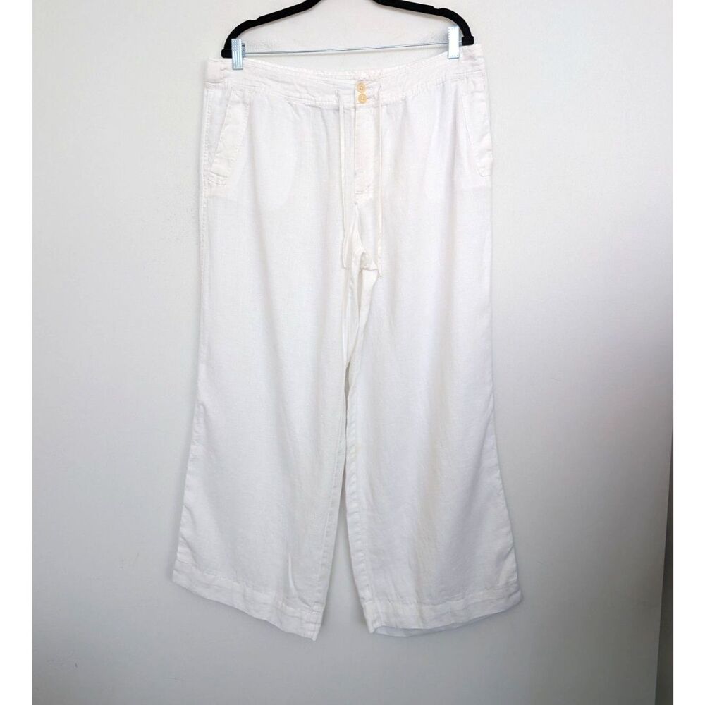 Vintage Lauren Ralph Lauren Linen Wide Leg High Rise White Trousers Sz 16